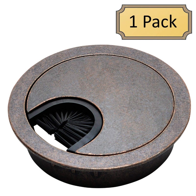 Desunia Antique Bronze Metal Cable Grommet | 2 Piece "Lock in" Feature with "Brush" Opening for Management of Office & Computer Desk Wires | 60mm (2 3/8") Hole Opening | 1 Pack - Image 3